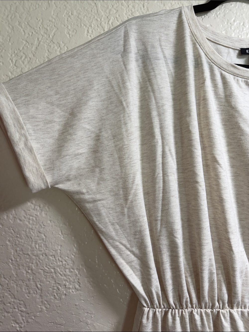 Express Neutral Cream Tee-Style Ruched Mini Dress - Picture 3 of 6